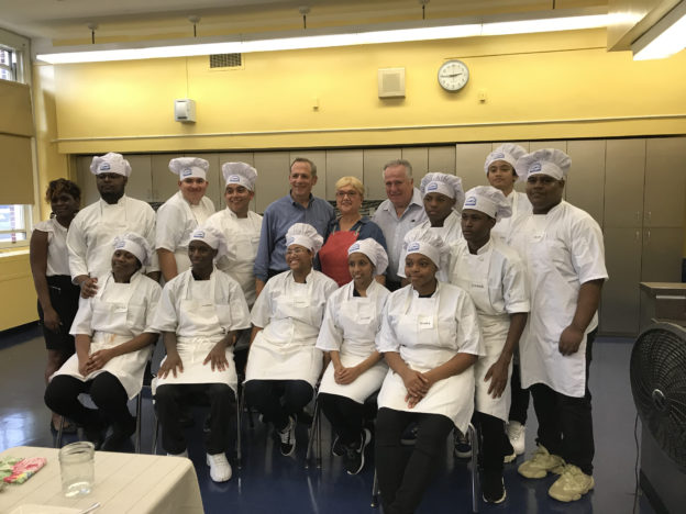 Emmy Award-winning chef Lidia Bastianich cooks with students from The Culinary Arts Program at August Martin High School
