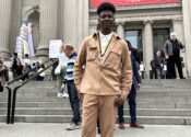 Alejandro, a student at August Martin High School who was a WIOA participant and will be a freshman at Cooper Union, stands outside The Met to receive his St. Gaudens Medal.
